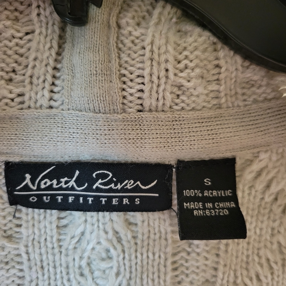 North River Outfitters Gray Cable Knit Hooded Long Sleeve Cardigan - Picture 6 of 7